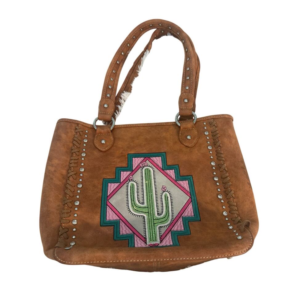 Montana West Leather Over Shoulder Large Bag w/Embellishment